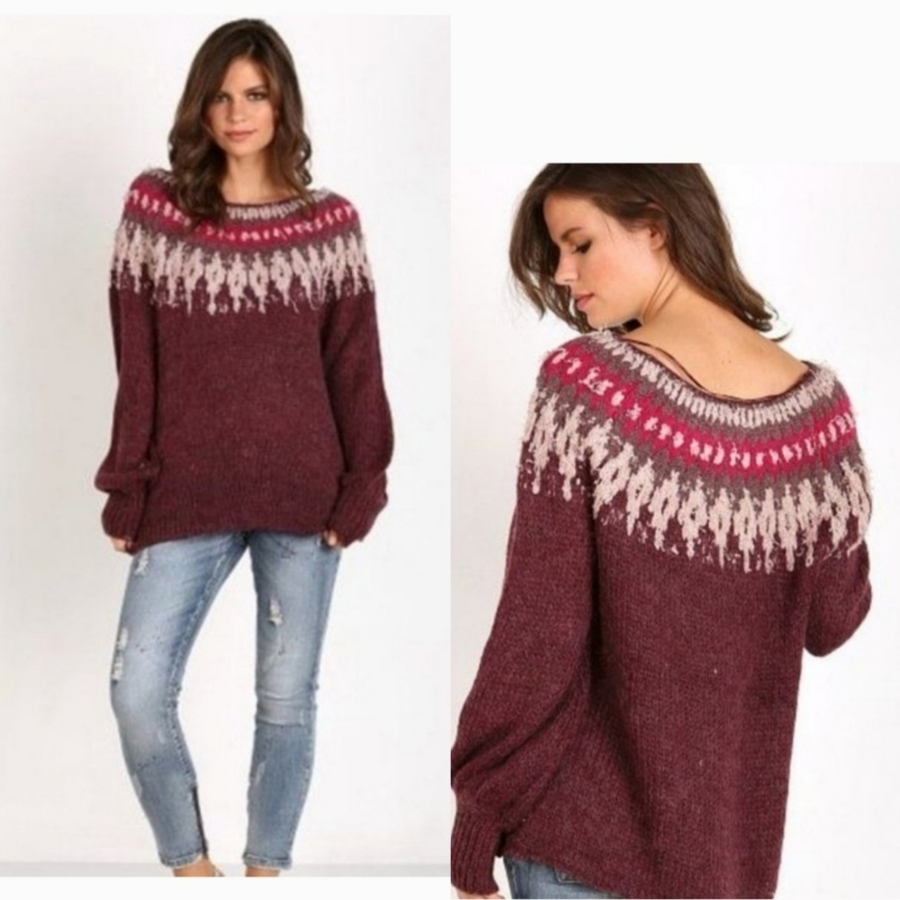 Free People Burgundy and Pink Sweater